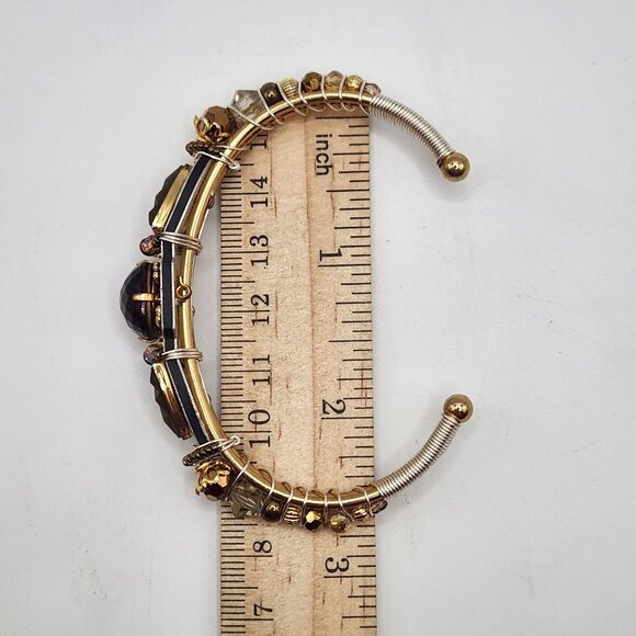 Liz Tech 2013 Camphor & Faceted Purple Glass Earthtones Cuff Bracelet Adjustable - Picture 8 of 12